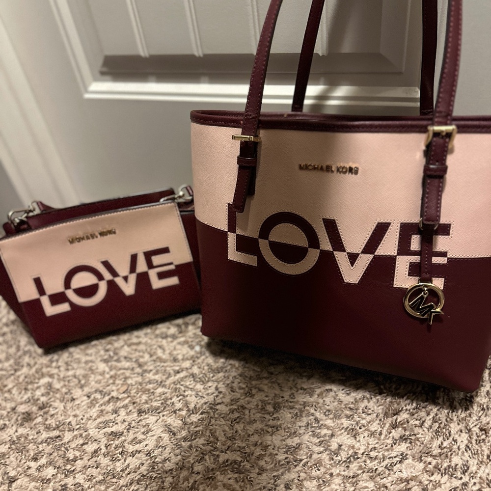 Michael Kors Selma Leather Crossbody LOVE and Tote Handbag